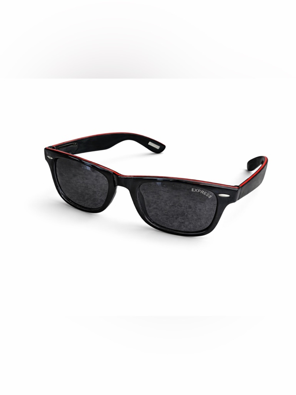Express Black Sunglasses w/ Red Trim – Classic Wayfarer Style